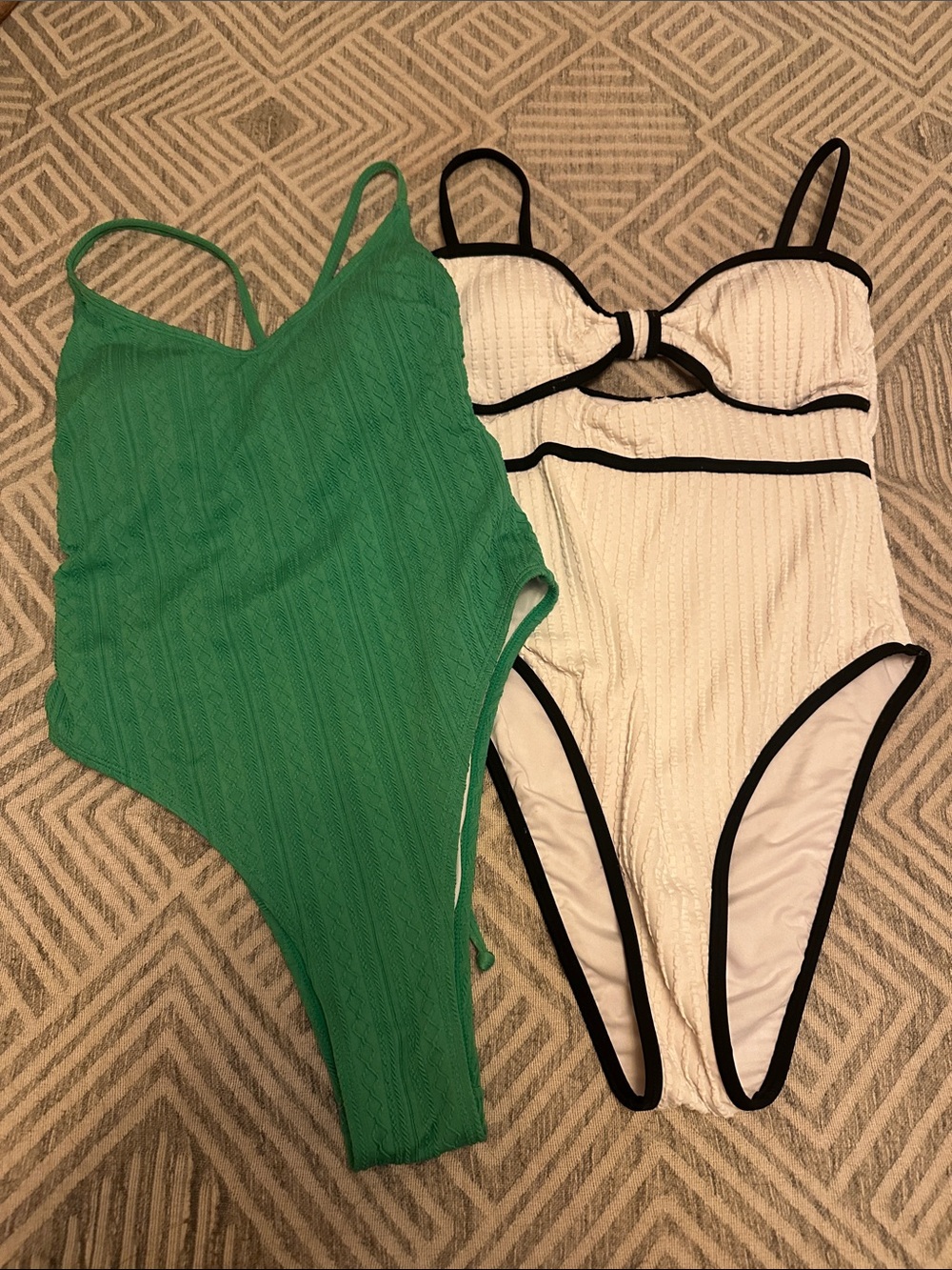 Cupshe Green & Cream Textured One-Piece Swimsuits